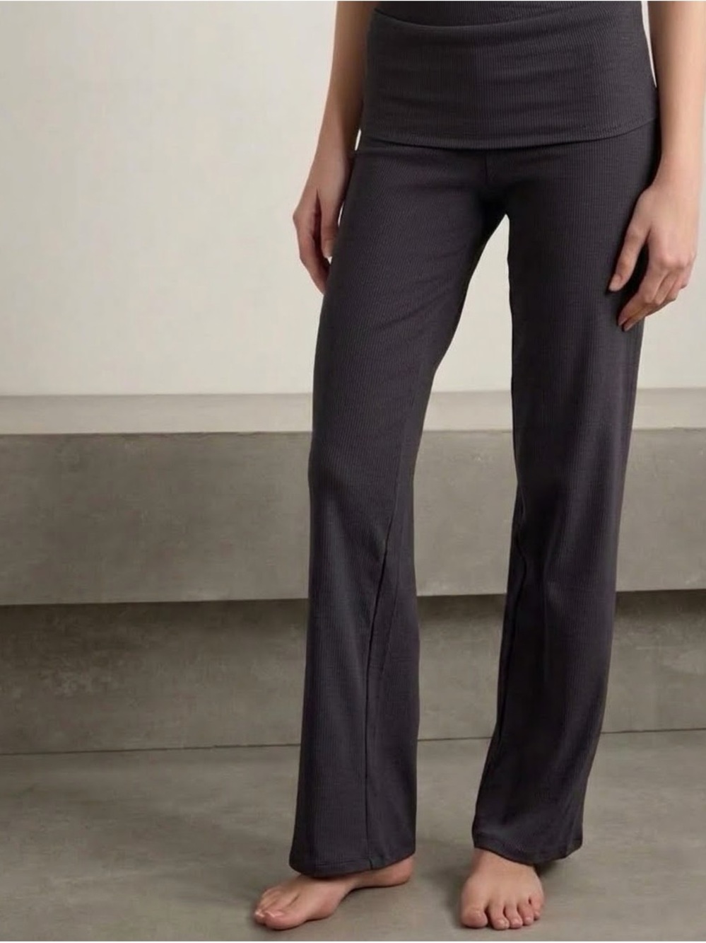 NWT SKIMS Cotton Rib Foldover Straight Leg Pant Soot szXS